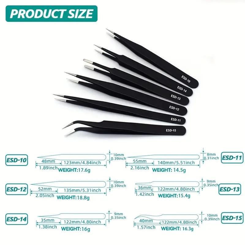 Electronics Repair Tools - 6pcs Precision Long Tweezers Set ESD